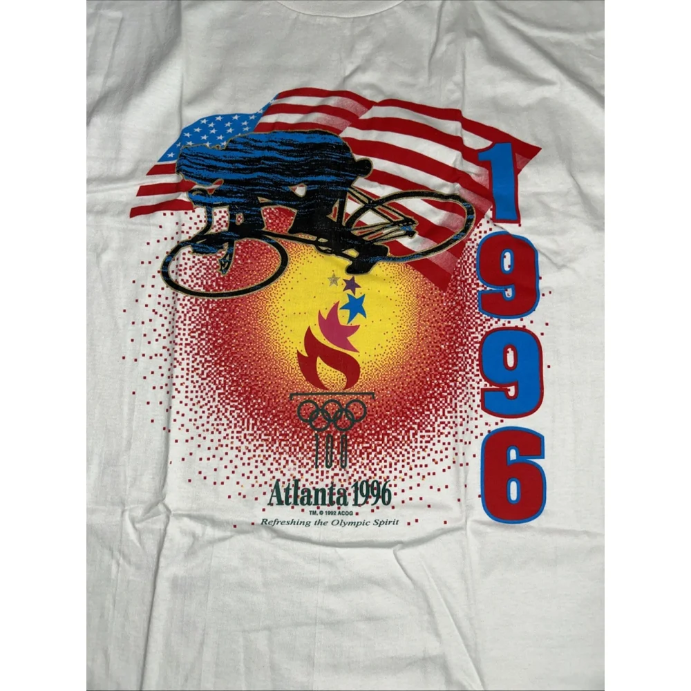Vintage 1996 Atlanta Olympics Coca Cola T Shirt XL Hanes NWT Bike Torch Flag